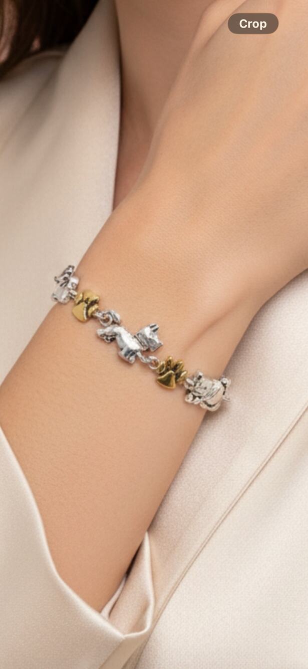 Vintage Signed PD Dog Cat Paw Bracelet Silver Gold Tone 7”